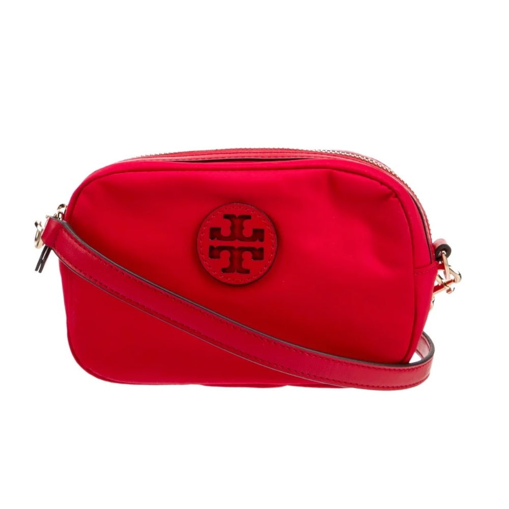 NEW Tory Burch Red Nylon Crossbody Camera Bag Gold Strap Detachable NWT